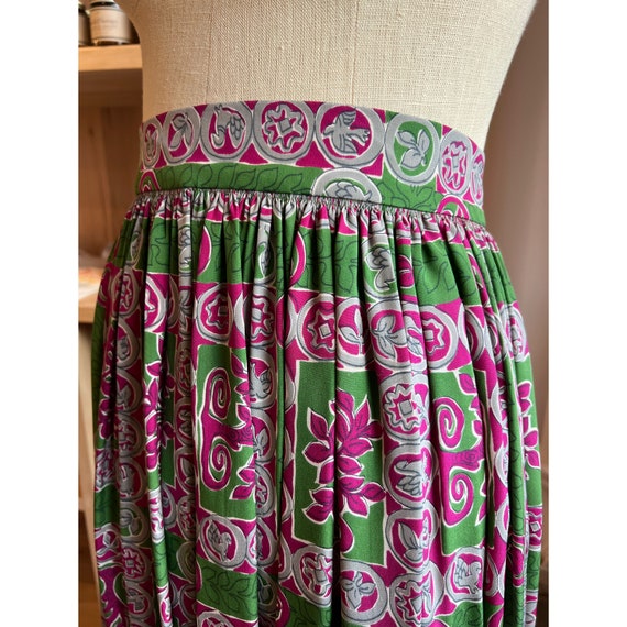 1970s Green and Raspberry Silk Maxi Skirt - image 2