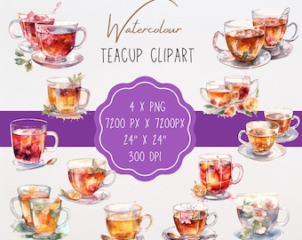 Teacup clipart Watercolor PNG Art Tea Party Clip art Bundle Teacup Teapot Digital Planners Journals Art Projects Scrapbooking Crafting