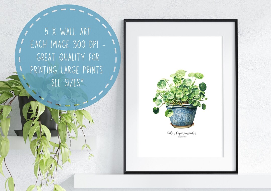 Watercolor Chinese Money Plant Wall Art Decor Pancake Plant Pilea ...