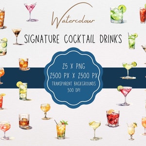 Pacchetto PNG Clipart acquerello a base di cocktail alcolici per pianificatori digitali, riviste, artigianato fai-da-te, disegni grafici, bevande esclusive