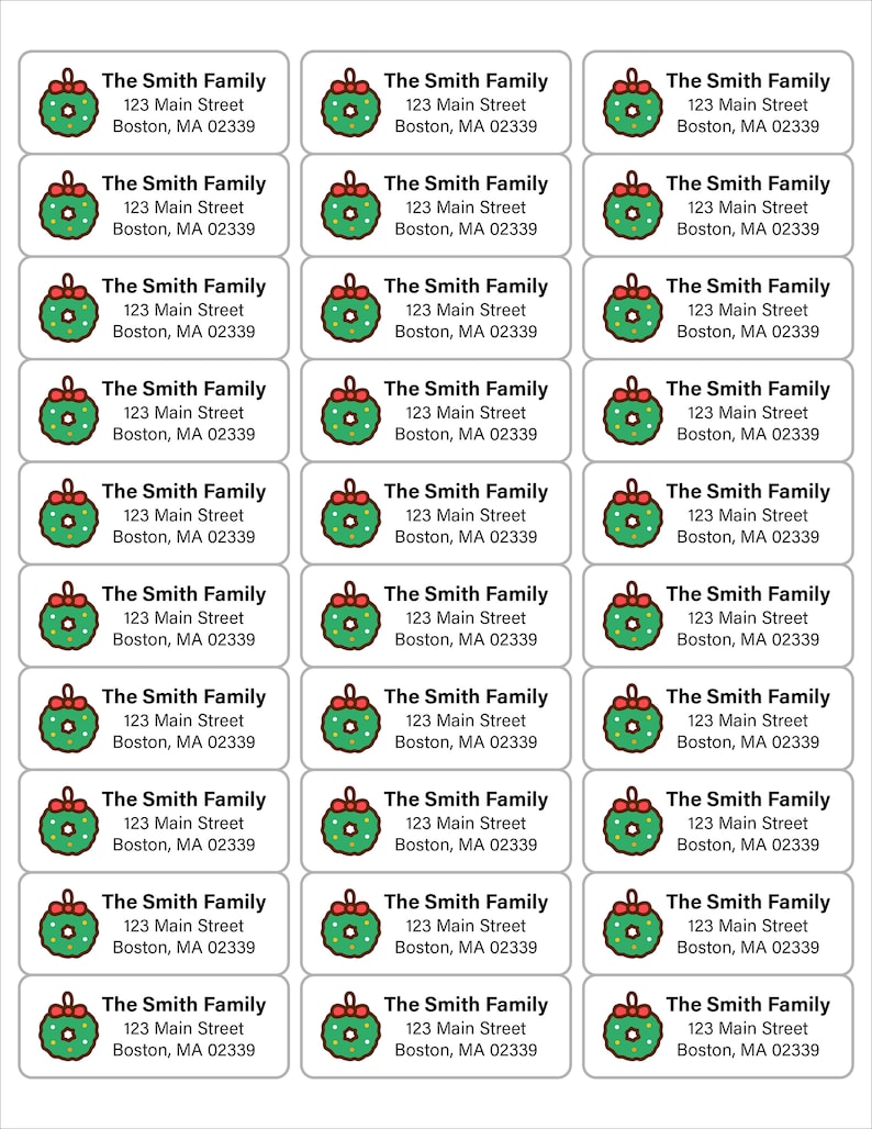 Christmas return mailing labels wreath etsy