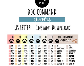 Dog Command Checklist, Dog Training Checklist, New and Improved!, US Letter, Instant Download, PDF, Editable Canva Template