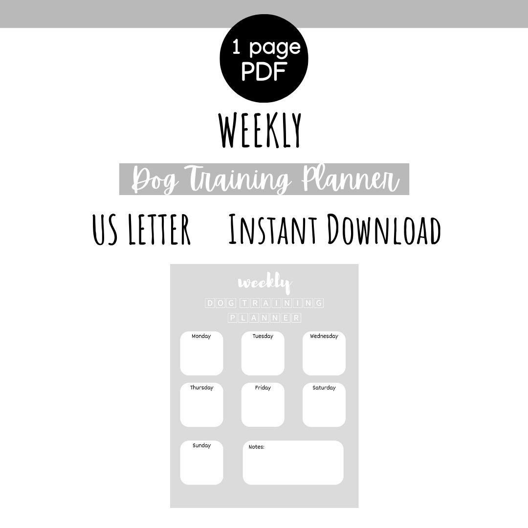 Weekly Dog Training Planner, Dog Training Schedule, US Letter, Instant Download, Fully Customizable Canva Template.