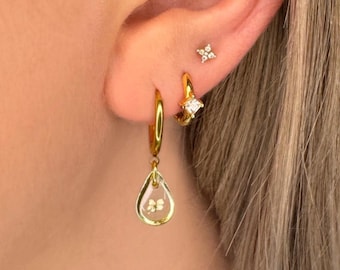 18k Gold Plated Flower Teardrop Earrings