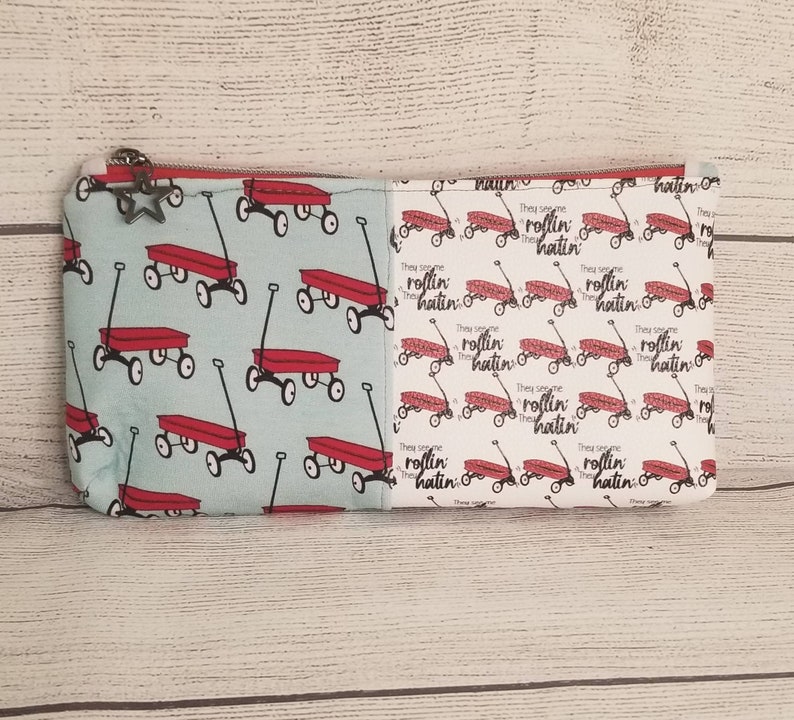 they see me rollin pouch storage bag harlequin pouch Radio flyer wagon purse gifts for her zipper pouch
