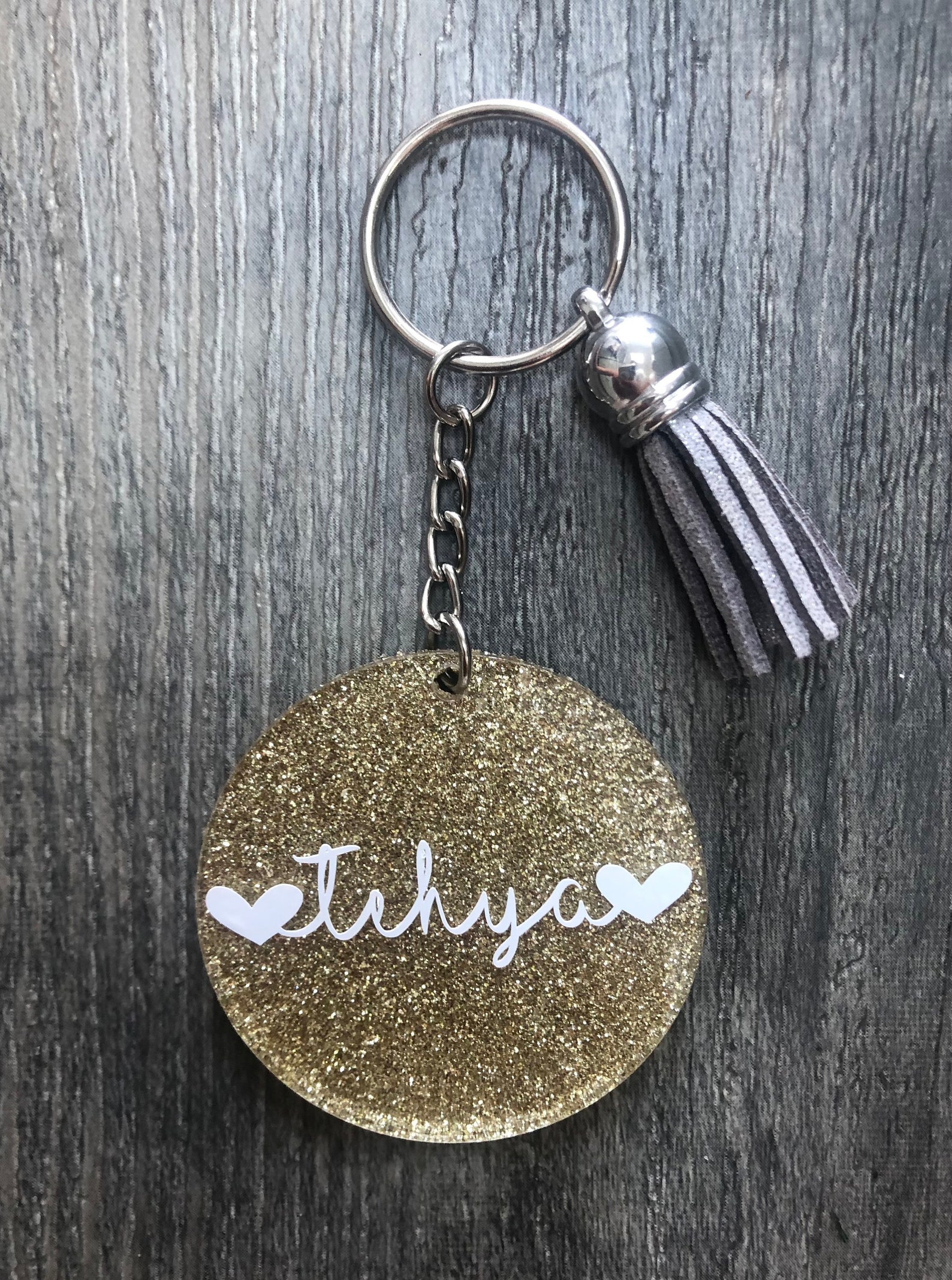 Personalised glitter keyring / keychain with tassel and hearts Etsy