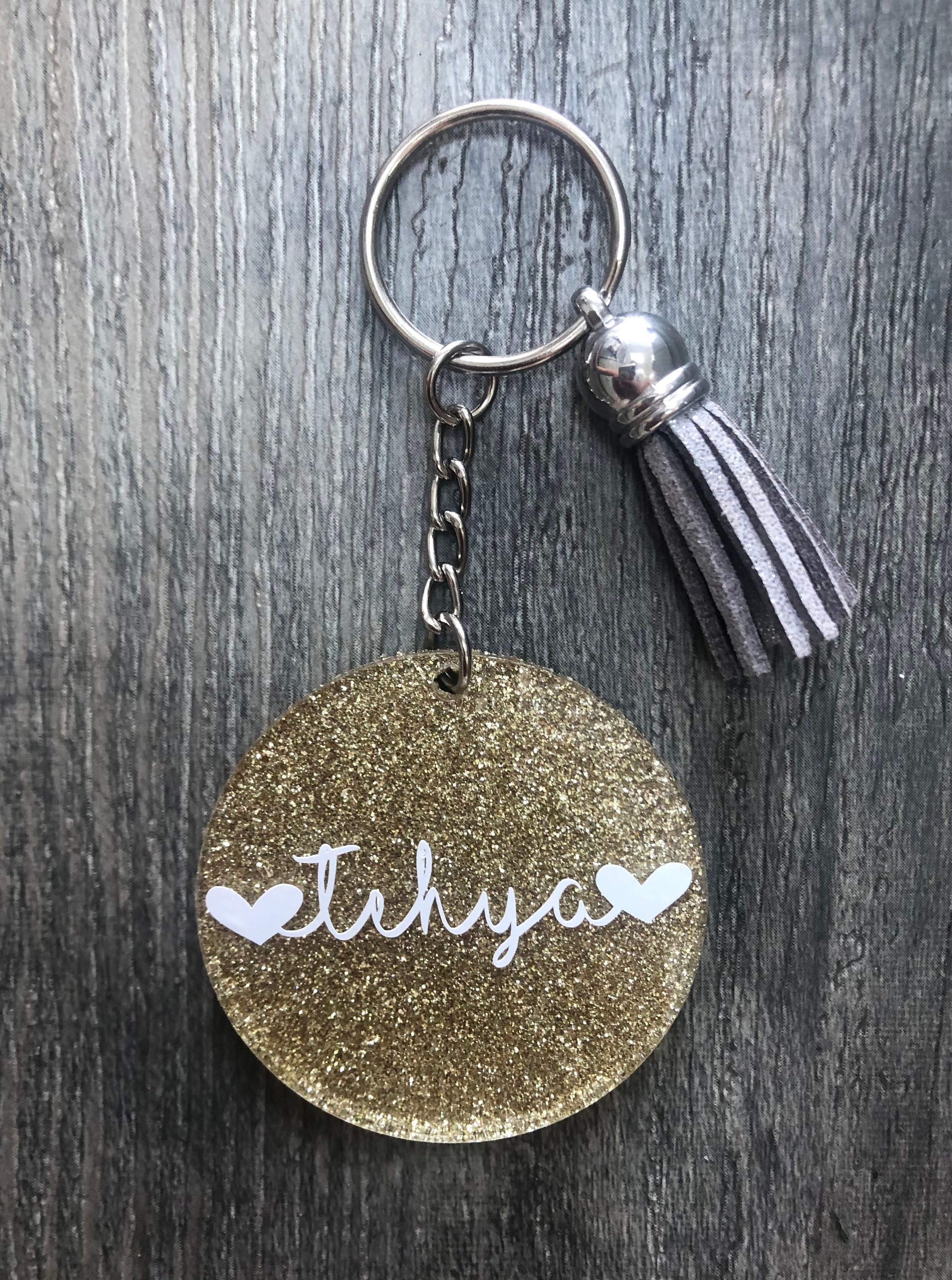 Personalised glitter keyring / keychain with tassel and hearts Etsy