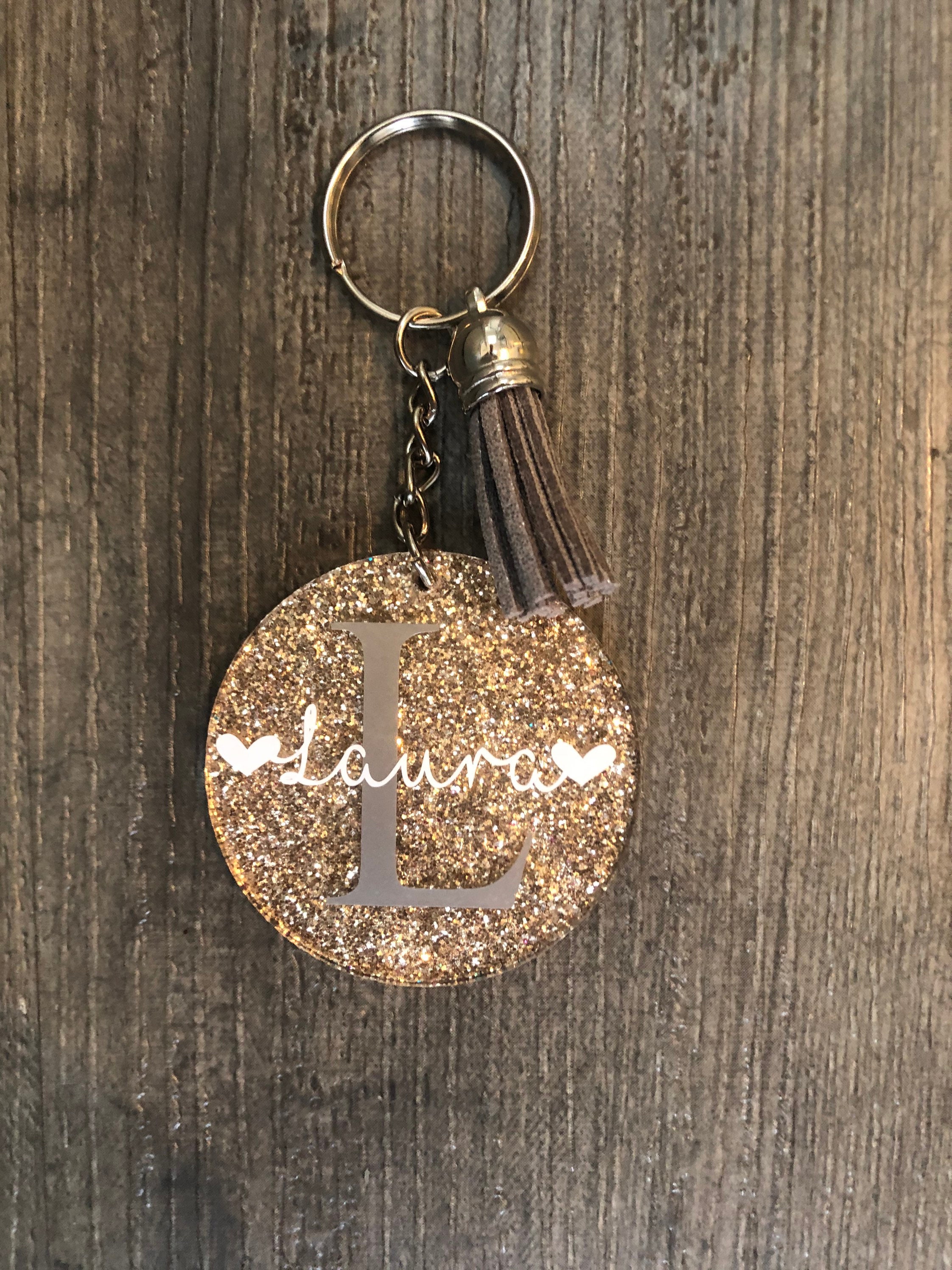 Personalised glitter keyring / keychain with tassel and hearts Etsy