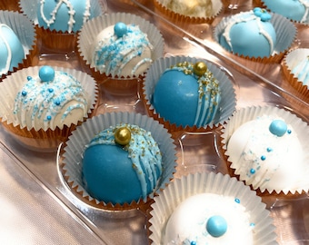 Baby Blues gourmet cake truffles/ cake pops! Perfect for baby, wedding and bridal showers!