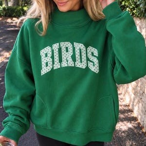 Birds Polka Dot Green Mockneck | Philadelphia Football Mock Neck Sweatshirt | Gift for Philly Fan  | Cozy Pocket Kelly Pullover