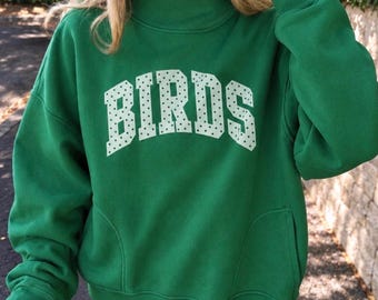 Birds Polka Dot Green Mockneck | Philadelphia Football Mock Neck Sweatshirt | Gift for Philly Fan  | Cozy Pocket Kelly Pullover