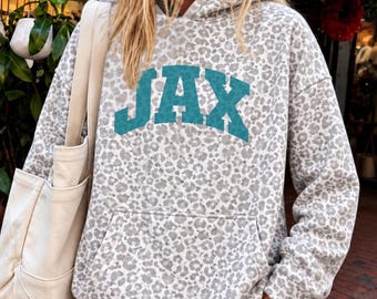 Jacksonville Football Cheetah Print Hoodie | JAX Hooded Sweatshirt for Women | Aesthetic Animal Print Pullover
