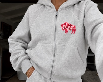 Buffalo Football Zip Up Funnel Neck Sweatshirt | Let's Go Buffalo Printed Crop Sweatshirt | Co-ordinating Sweatpants Optional