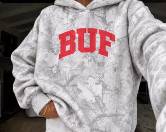 BUF Red Print Hoodie | Heavyweight Hooded Sweatshirt for Women | Aesthetic Camo or Cheetah Print Pullover