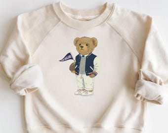 Toddler New England Football Vintage Bear Sweatshirt: Crewneck Kids Size Pullover