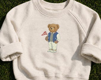Toddler and Infant Buffalo Football Vintage Bear Sweatshirt: Crewneck Baby and Kids Size Pullover