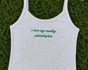 Custom Philadelphia Football Embroidered Tank Top, Women's Embroidery, Sporty Customized Text for Philly Football Fans, Kelly Green