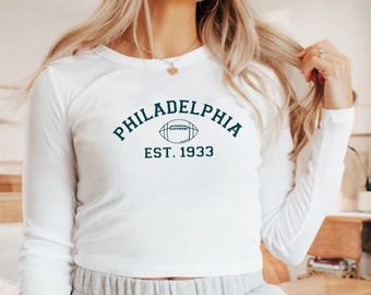 Philadelphia Football Long Sleeve Baby Tee for Women: Athletic Crop Top T-Shirt