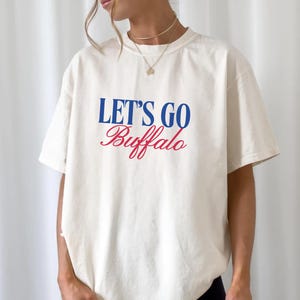 Let&#39;s Go Buffalo Comfort Colors T-Shirt, Buffalo T-Shirt for Women, Vintage Style Crewneck Shirt, Gift for Buffalo Fan, Red and Blue Shirt