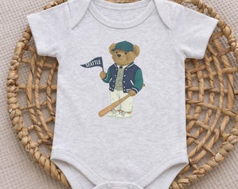 Seattle Baseball Baby Bodysuit | One Piece Infant Baseball Fan Gear | Cute Gameday Gift for Newborn