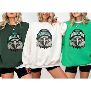 Philadelphia Vintage Green Sweatshirt - Unisex Crewneck Pullover, Philly Fan Apparel, Retro Eagle Shirt, Gift for Her or Him, PA Crewneck