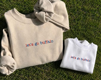 Adult and Toddler Let's Go Buffalo Embroidered Crewneck Sweatshirts Bundle, Matching Buffalo Football Pullovers, Mommy & Me