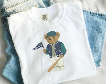 Seattle Baseball Vintage Teddy Bear T-Shirt: Unisex PNW Pride Tee | Seattle Washington Baseball Attire | Gift for Seattle Fans