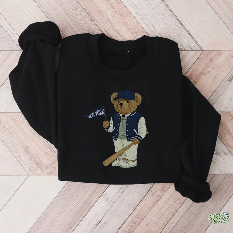 New York Baseball, Vintage Bear Sweatshirt, NYC Fan Gear, Baseball Crewneck, Retro Sportswear, Gameday Outfit, Tailgate Style, New York Navy Gift, Classic Varsity Sweatshirt, Cozy Baseball Pullover, Throwback Baseball, Stadium Style, Baseball Season
