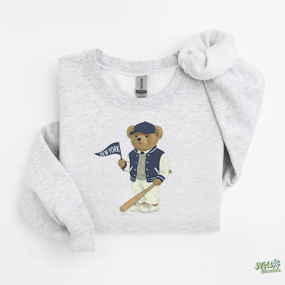New York Baseball Vintage Bear Sweatshirt: Navy Unisex Crewneck City Pride Pullover