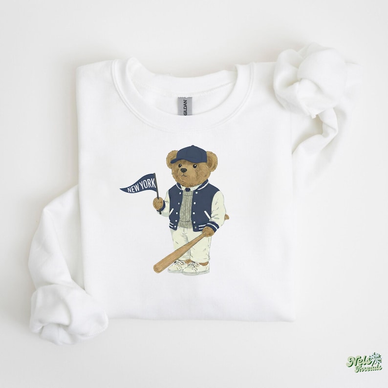 New York Baseball, Vintage Bear Sweatshirt, NYC Fan Gear, Baseball Crewneck, Retro Sportswear, Gameday Outfit, Tailgate Style, New York Navy Gift, Classic Varsity Sweatshirt, Cozy Baseball Pullover, Throwback Baseball, Stadium Style, Baseball Season