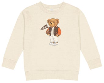 Toddler Cleveland Football Vintage Teddy Bear Sweatshirt: Crewneck Kids Size Pullover