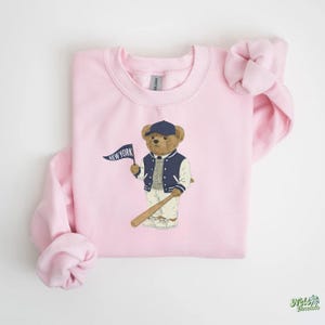 New York Baseball, Vintage Bear Sweatshirt, NYC Fan Gear, Baseball Crewneck, Retro Sportswear, Gameday Outfit, Tailgate Style, New York Navy Gift, Classic Varsity Sweatshirt, Cozy Baseball Pullover, Throwback Baseball, Stadium Style, Baseball Season