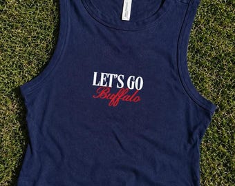 Let's Go Buffalo Tank Top for Women, Vintage Football Tee, Red and Blue Buffalo Football Tank
