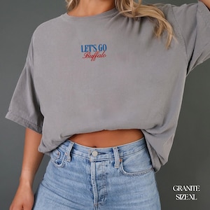 Let's Go Buffalo Embroidered Comfort Colors T-Shirt, Vintage Style Tee, Gift for Buffalo Fan, Embroidered Football Shirt, Tailgating Shirt