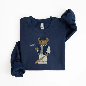 New York Baseball, Vintage Bear Sweatshirt, NYC Fan Gear, Baseball Crewneck, Retro Sportswear, Gameday Outfit, Tailgate Style, New York Navy Gift, Classic Varsity Sweatshirt, Cozy Baseball Pullover, Throwback Baseball, Stadium Style, Baseball Season