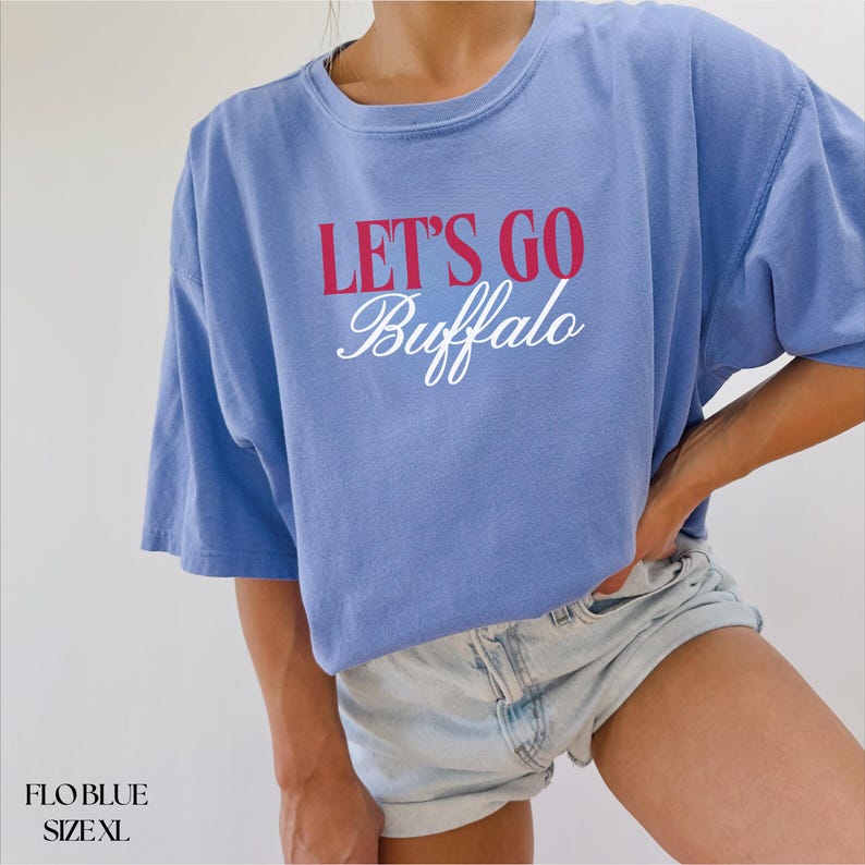 Let's Go Buffalo Comfort Colors T-Shirt, Buffalo T-Shirt for Women, Vintage Style Crewneck Shirt, Gift for Buffalo Fan, Red and Blue Shirt