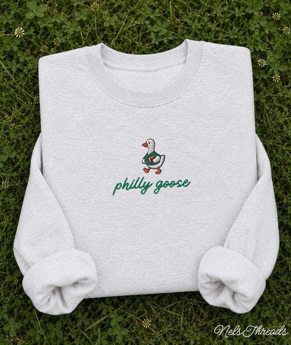 Embroidered Philly Goose Sweatshirt or T-Shirt | Vintage Style Kelly Green | Philadelphia Football Gifts | Crewneck | T-Shirt | Hoodie