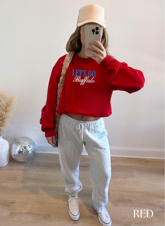 Let's Go Buffalo Embroidered Crewneck Sweatshirt, Vintage Style Crewneck, Gift for Buffalo Fan, Embroidered Football Shirt, Tailgating Shirt