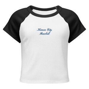 Kansas City Baseball Embroidered Baby Tee, Womens Embroidery, KC Crop Top, Blue Embroidery Cropped Shirt, Baseball Game Outfits