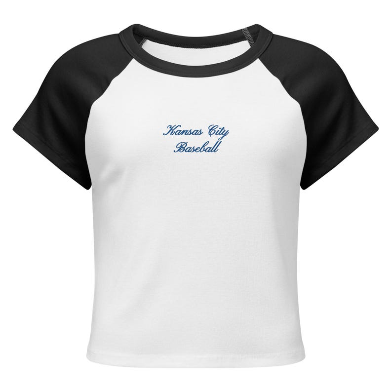 Kansas City Baseball Embroidered Baby Tee, Womens Embroidery, KC Crop Top, Blue Embroidery Cropped Shirt, Baseball Game Outfits