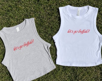 Let's Go Buffalo Vintage Italics Tank Top for Women, Football Tee, Red and Blue Buffalo Football Tank
