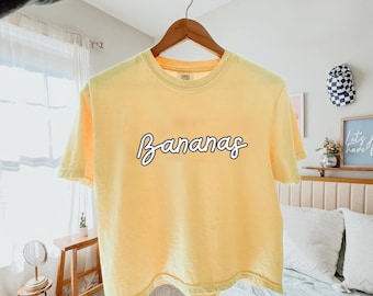 Bananas Boxy Cropped T-Shirt Women, Graphic Tee, Savannah Baseball, Sporty Top, Athletic Shirt, Summer Fashion, Casual Wear, Cute Baseball