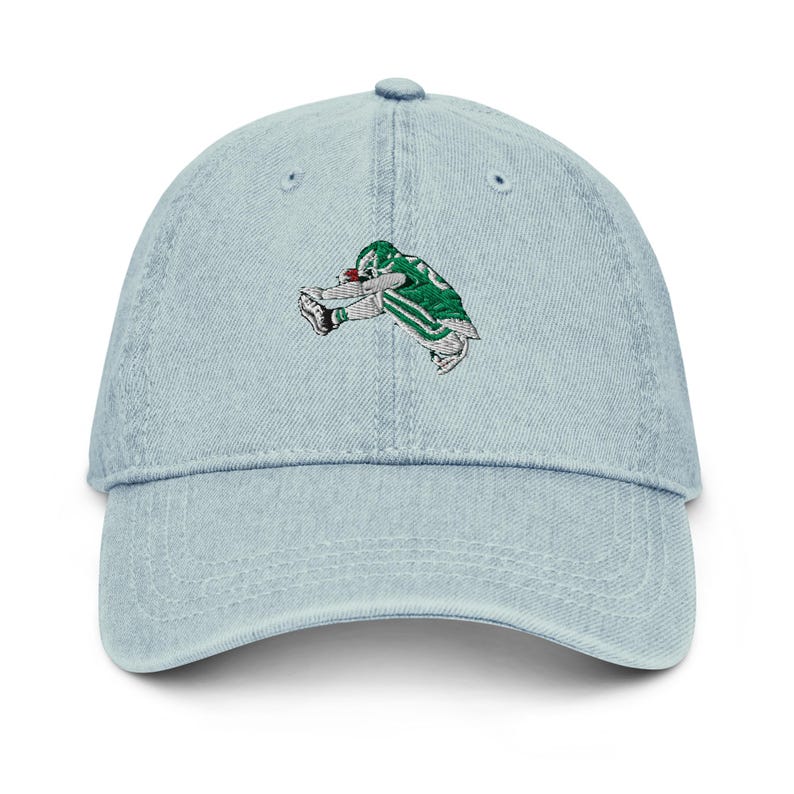 Fly Barkley Embroidered Denim Hat, Backwards Hurdle Hat,  Vintage Style Baseball Cap, Philly Fan Gift, Kelly Green