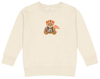Toddler Cleveland Football Cute Teddy Bear Sweatshirt: Crewneck Kids Size Pullover