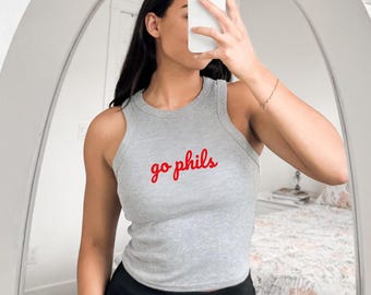 Philly Baseball Tank Top | Retro Cropped | Women's Fitted Stretch Philadelphia Top