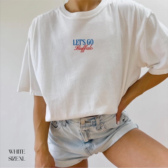 Let's Go Buffalo Embroidered Comfort Colors T-Shirt, Vintage Football Tee