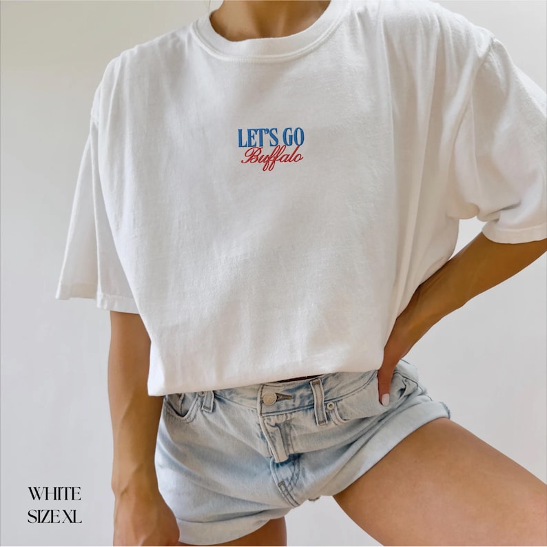 Let's Go Buffalo Embroidered Comfort Colors T-Shirt, Vintage Style Tee, Gift for Buffalo Fan, Embroidered Football Shirt, Tailgating Shirt
