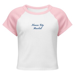 Kansas City Baseball Embroidered Baby Tee, Womens Embroidery, KC Crop Top, Blue Embroidery Cropped Shirt, Baseball Game Outfits