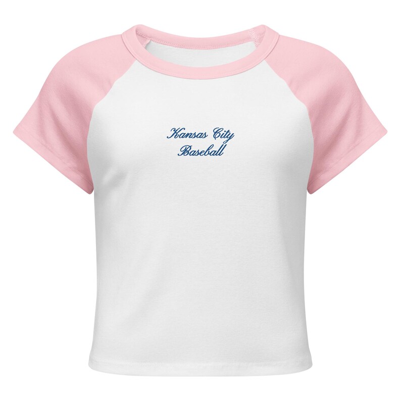 Kansas City Baseball Embroidered Baby Tee, Womens Embroidery, KC Crop Top, Blue Embroidery Cropped Shirt, Baseball Game Outfits