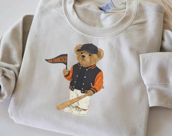 Sudadera vintage de béisbol de San Francisco con diseño de oso: cuello redondo unisex naranja y negro / jersey City Pride
